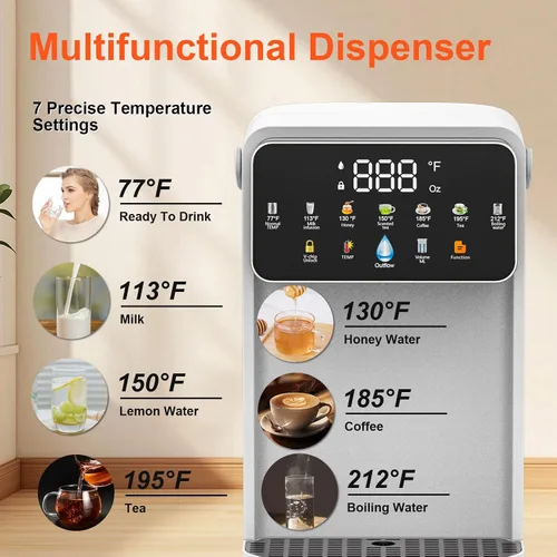 Vista 4 de Dispensador de agua caliente instantáneo para calefacción rápida y diseño silencioso, ajustable 7 TEMP y 7 dispensador de volumen de agua, tanque
