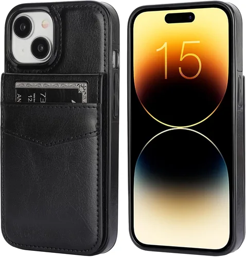 Vista 69 de KIHUWEY - Funda tipo cartera compatible con iPhone 15 con soporte para tarjetas de crédito, cierre magnético, soporte de cuero premium, cubierta