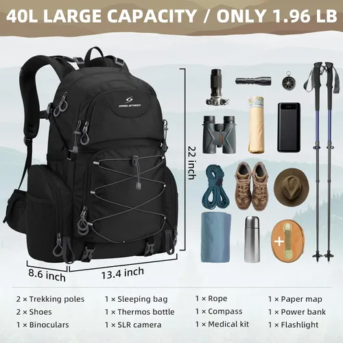 Vista 2 de Maelstrom Senderismo, Negro, Grande Rain Cover,Hydration-Ready, Tripod Straps, Load Compression, Survival Whistle, Perfect For Men