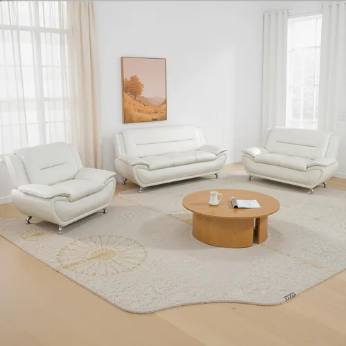 Vista 12 de Juego de sofá de cuero para sala de estar, juego de muebles de sala de estar de 3 piezas, juego de sofá moderno con sofá de 3 plazas, sofá biplaza