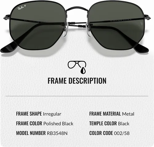 Vista 35 de Ray-Ban RB3548N Lentes planas hexagonales, gafas de sol cuadradas y redondas con kit oficial de gafas