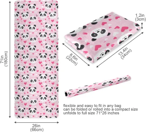 Vista 6 de Pandas Pink Hearts Yoga Mat Non Slip Thick Kids Eco Friendly Rubber Workout Foldable Yoga Mat Women Exercise