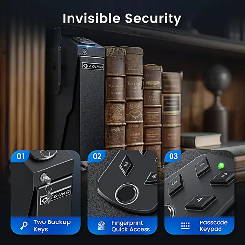 Vista 7 de ADIMO - Caja de seguridad para pistolas, caja fuerte biométrica para huellas dactilares con acceso rápido, apertura biométrica, montaje único