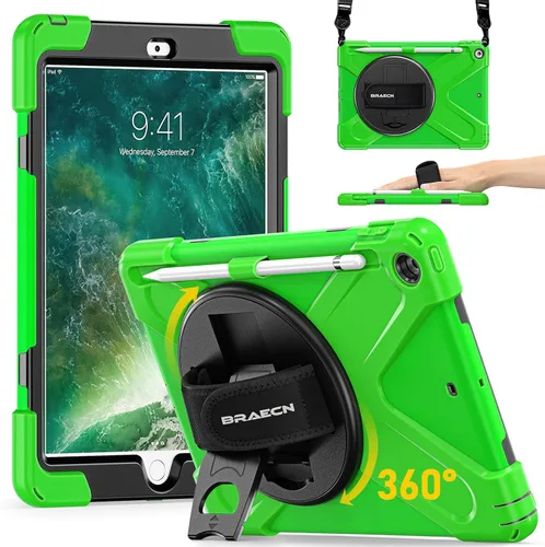 Vista 18 de BRAECN Funda para iPad 6ª/5ª Generación, Funda iPad 9.7 2018/2017 - Resistente a Prueba de Golpes con Soporte para Lápices, Correa de Hombro y Negro