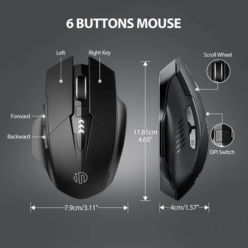 Vista 6 de INPHIC Mouse inalámbrico recargable, batería visible, 2400 DPI, 6 botones, mouse ergonómico grande para laptop, computadora, Mac, PC, etc.