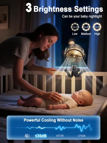 Vista 2 de Ventilador de cochecito nebulizador, ventilador portátil con batería de 6000 mAh con luz y giro de 360°, ventiladores personales con trípode