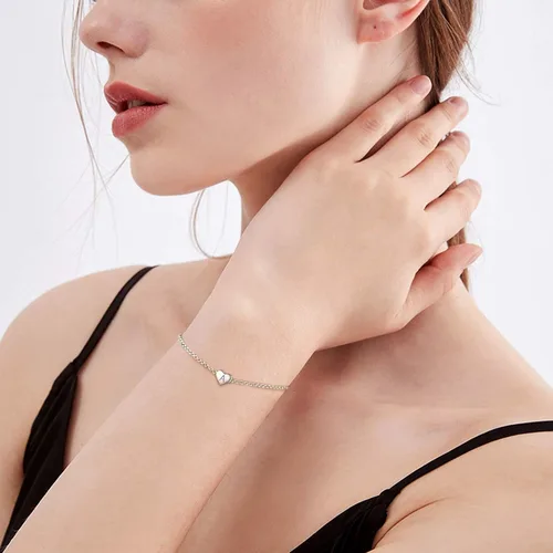 Vista 4 de Sterling Silver Initial Bracelets Heart A-Z Letter Bracelets 18K White Gold Plated Women Hand Link Charm Dainty Bracelet Jewelry Women Teen Couples