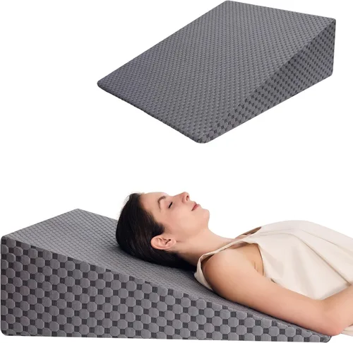 Vista 17 de Almohada de cuña de 5 pulgadas para cama, almohada de cuña para dormir, ronquidos, soporte para la espalda, después de la cirugía, almohada Gris