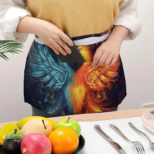 Vista 3 de Server Aprons with 3 Pockets Waist Apron Waterproof Half Apron Short Cooking Aprons Bib