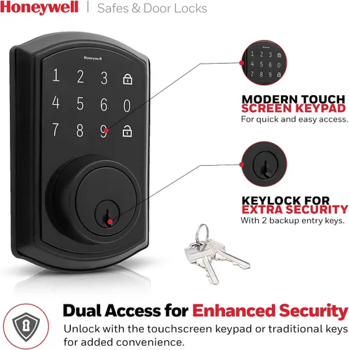 Vista 5 de Honeywell Cajas fuertes y cerraduras de puerta – Cerradura de puerta de entrada sin llave con teclado de pantalla táctil – Cerradura inteligente