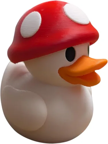 Vista 3 de Figura de pato de hongo, bonito sombrero rojo para decoración de escritorio, estante o exhibición, regalo de decoración inspirado en Kawaii