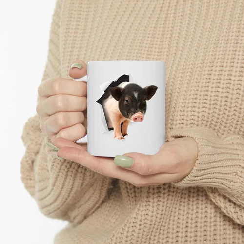 Vista 3 de Funny Saddle Mini Cerdo Mamá y Papá Regalos Con Mascotas Miradas A Través Taza De Café Blanco 11 oz