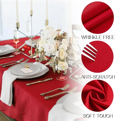 Vista 3 de Romanstile Paquete de 6 manteles rectangulares rojos de 60 x 84 pulgadas, reutilizables y lavables para mesas de 4 pies, mantel de tela de poliéster