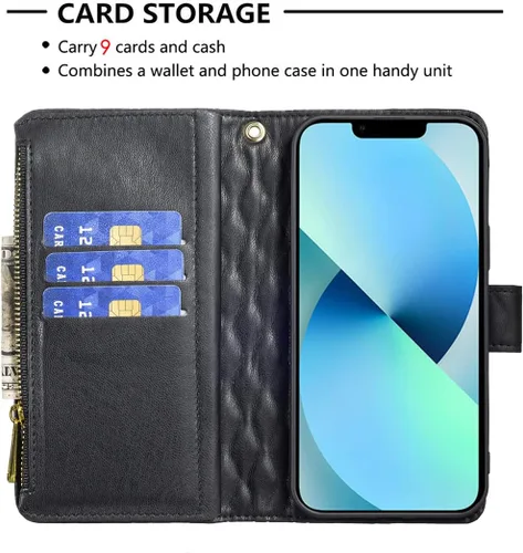 Vista 4 de Asuwish Funda de teléfono para iPhone 13 Pro de 6.1 pulgadas con protector de pantalla de vidrio templado y tarjetero de cuero con tapa