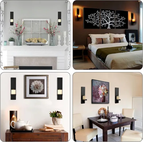 Vista 6 de OwnMy 2 apliques de vela de pared de madera, candelabros rústicos de Negro
