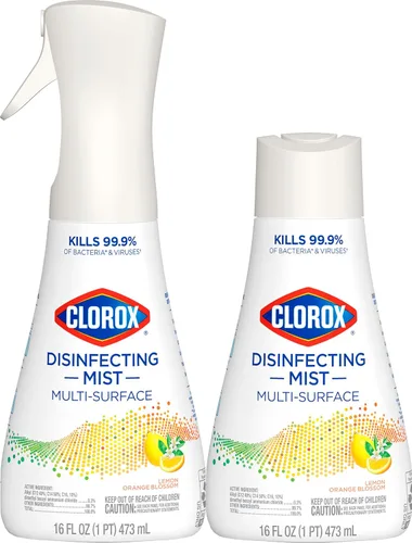 Vista 17 de Clorox Niebla desinfectante, limón y azahar, 1 spray y 1 repuesto, 16 onzas cada uno