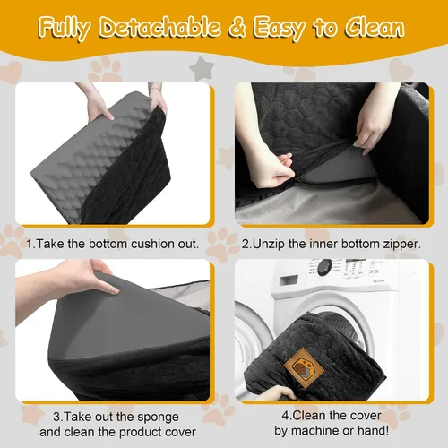 Vista 7 de Asiento de automóvil para perros pequeños/medianos, asiento elevador de perro de espuma viscoelástica, seguridad de viaje con funda extraíble