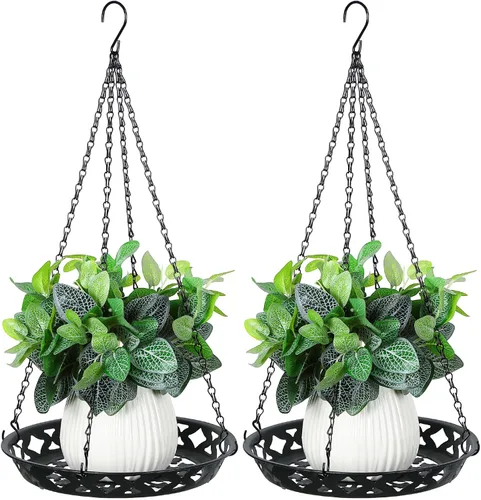 Vista 7 de Enhon Paquete de 6 macetas colgantes de metal, colgador de plantas de 12 pulgadas para interiores y exteriores, elegante estante decorativo negro