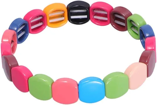 Vista 9 de Exceart Pulseras para mujer, pulseras de azulejos esmaltados, pulseras de cuentas de Tila de arco iris, pulseras elásticas apilables para hombres