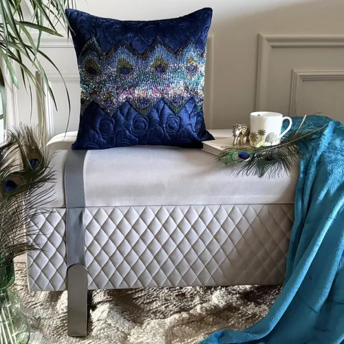 Vista 48 de The HomeCentric Funda de almohada con cremallera, funda de cojín azul de 12 x 12 pulgadas, funda de cojín de algodón bordado para sofá, diseño