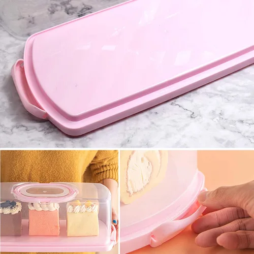 Vista 8 de Panera rectangular de plástico con mango portátil, caja de almacenamiento para pasteles de pan para almacenar pan de plátano, pan de calabaza