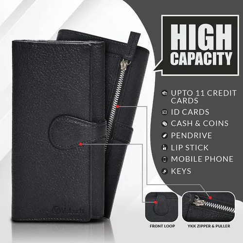 Vista 4 de VALENCHI Cartera de cuero para mujer - Cartera con bloqueo RFID - Bolso de mano tipo clutch para damas con ranuras para tarjetas