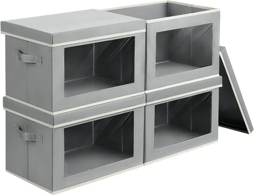 Vista 31 de Homsorout Contenedores de almacenamiento con tapas, organizadores pequeños de tela con ventana, contenedores de almacenamiento plegables para ropa