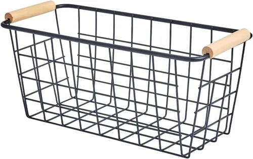 Vista 7 de Cestas colgantes de metal negro con asa, organizador de almacenamiento de pared de alambre con ganchos, cestas adhesivas para cocina, baño