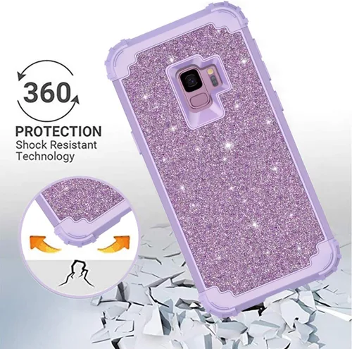 Vista 5 de Casetego Carcasa protectora compatible con Samsung Galaxy S9, robusta funda protectora, híbrida, para uso rudo, resistente a golpes, 3 capas