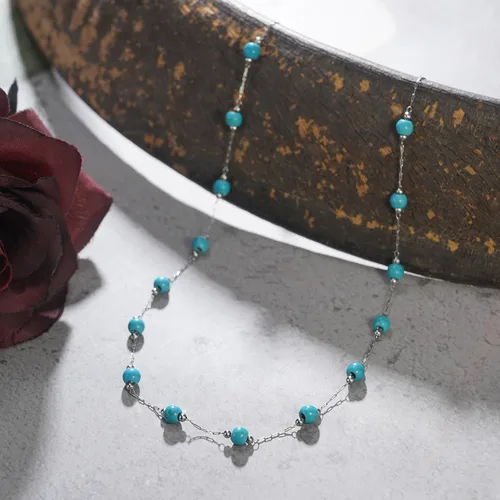 Vista 4 de Suyi Collar turquesa con cuentas de plata gargantilla Collares Boho Western Jewelry