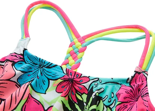 Vista 3 de M2C Conjunto de bikini de dos piezas para niñas con tirantes cruzados, Arco iris