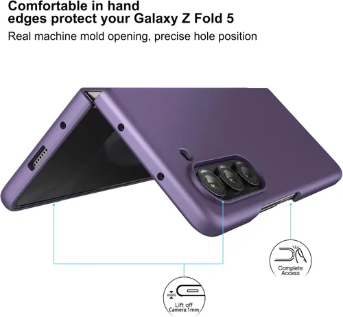 Vista 2 de Funda delgada para Galaxy Z Fold 5, [película de pantalla frontal dura transparente incorporada + parte trasera de policarbonato duro]