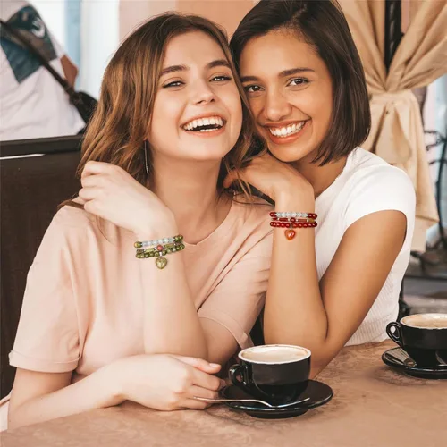Vista 3 de Vinswet Pulseras de cuentas de cristal curativo para mujer, pulsera de piedras preciosas de piedra lunar de amatista natural, para aliviar