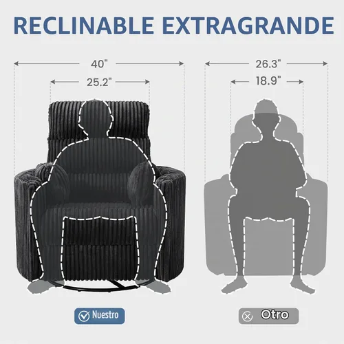Vista 8 de SUNWAVE Silla reclinable reclinable de gran tamaño de 40 pulgadas para Negro
