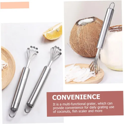 Vista 5 de Yardwe 3 unids coco rallado multifuncional Peeler Multi limpiador herramienta de acero inoxidable removedor de metal removedor de piel de pescado