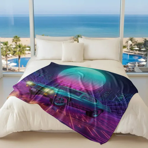 Vista 5 de Cyber Synthwave GTO Neon Retro Flannel Blanket, Super Soft Cozy Bed Throw, Versatile Throw Blanket for Bedroom & Sofa Decor (04,30 x 40in)