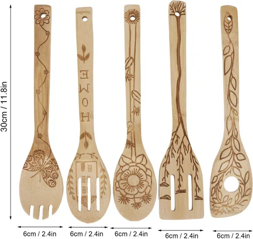 Vista 6 de Juego de 5 cucharas para tallar, cucharas de madera quemadas, cucharas de madera, kit de utensilios de cocina para cocina