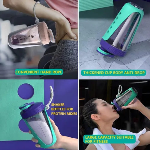 Vista 3 de Botella agitadora de proteínas de 20 onzas, botellas deportivas para mezclas de proteínas con batidora, botella mezcladora, taza agitadora portátil