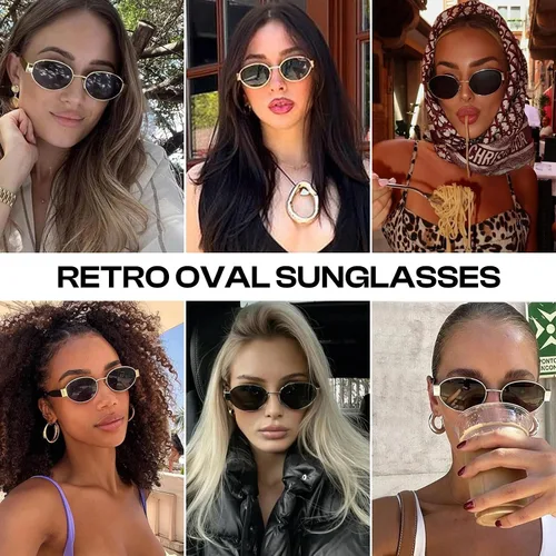 Vista 2 de SODQW Lentes de sol ovalados retro para mujer, diseño vintage de los años 90, lentes de sol a la moda