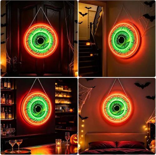 Vista 7 de Letreros de neón de globo ocular, decoraciones de Halloween, luces de neón Rojo & Verde