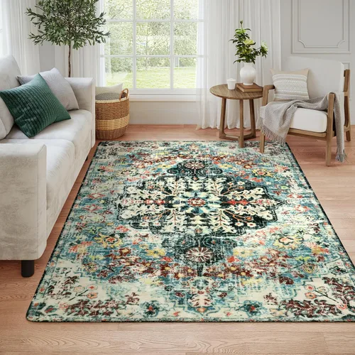 Vista 41 de Lahome Alfombra Floral Bohemio Medaillon - 2x3 Pequeña Alfombra de Baño Rosa Caliente, Alfombra de Cocina, Lavable a Máquina, Antideslizante, Suave
