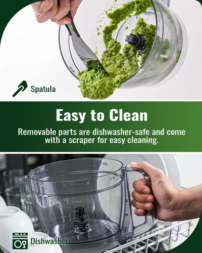Vista 7 de Procesador de alimentos, 4 programas y pulso, potencia máxima de 1000W, volumen total de 1000 ml para cortar, picar, trocear, rallar, hacer puré