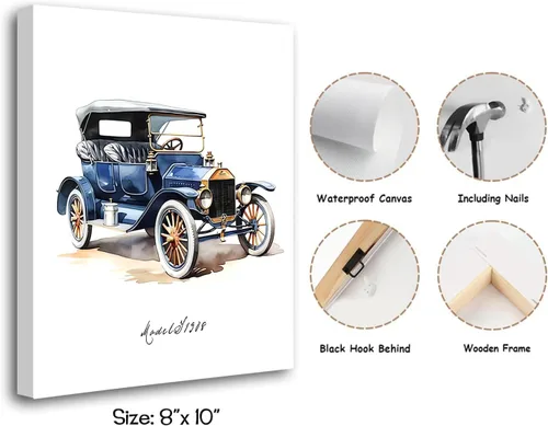 Vista 7 de 6 impresiones artísticas clásicas de acuarela para pared, carteles de súper auto para habitación de niños, decoración de habitación de autos