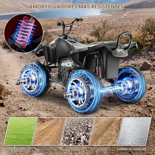 Vista 5 de Hikole ATV de 24 V y 4 ruedas para niños de 6-8-10-14 años para montar al Negro