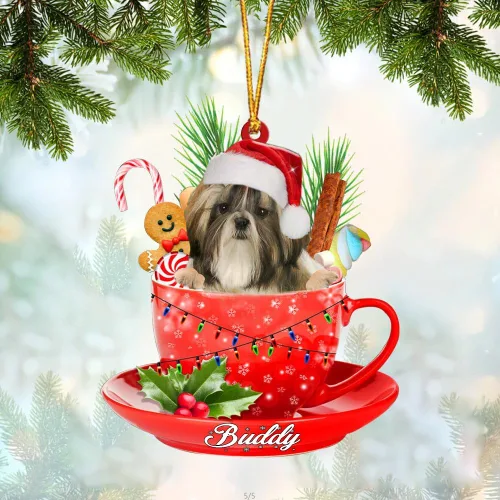 Vista 80 de Alaskan Malamute - Adorno de tetera de perro sentado en una tetera de Navidad, adorno de Navidad con nombre personalizado, adorno de automóvil