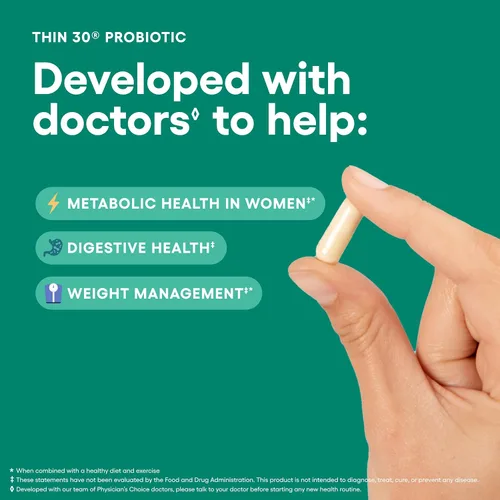 Vista 3 de Physician's CHOICE Probióticos para controlar el peso y la hinchazón, 30 unidades 6 Probiotic Strains, Prebiotics, Cayenne, & Green Tea for Gut