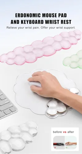 Vista 2 de Alfombrilla para mouse con reposamuñecas, juego de almohadillas de mouse de gel suave con soporte de muñeca de mano, bonitos accesorios