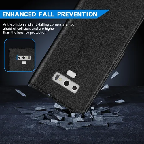 Vista 7 de ZZXX Funda tipo cartera para Samsung Galaxy Note 9 con bloqueo RFID, ranura para tarjetas, función atril, cierre magnético, funda protectora de Negro