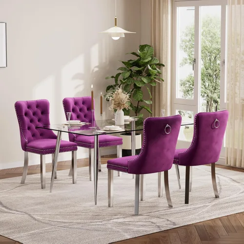 Vista 88 de Baysitone Juego de mesa de comedor de cristal de 51 pulgadas para 4, juego de 5 piezas de comedor moderno, mesa de cocina rectangular de vidrio