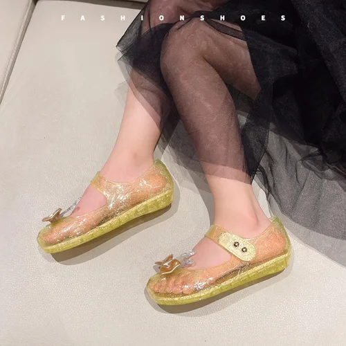 Vista 3 de Zapatos de gelatina para niñas, sandalias planas de vestir de princesa para niños, cosplay, gelatinas transparentes con purpurina Mary Janes